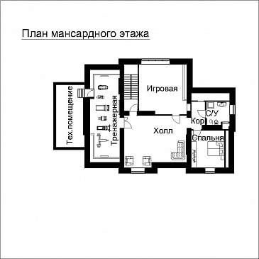 Проект двухэтажного дома с выступающими эркерами, балконами / План мансардного этажа Проект двухэтажного дома с выступающими эркерами, балконами / План мансардного этажа