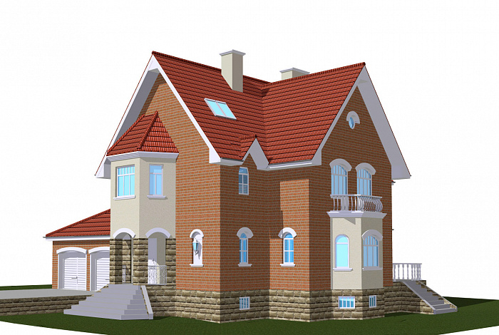 Проект трёхэтажного коттеджа с гаражом, подвалом и бассейном