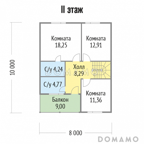 Проект стильного дома из клееного бруса с балконом / План мансардного этажа