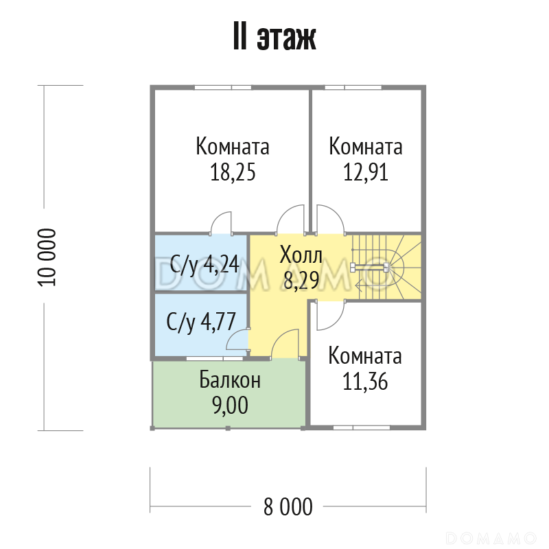 Проект стильного дома из клееного бруса с балконом / План мансардного этажа