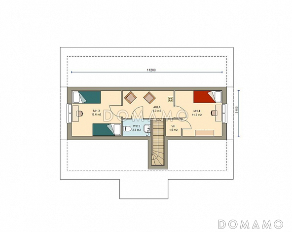 Проект каркасного дома с мансардой и четырьмя спальнями / План мансардного этажа Проект каркасного дома с мансардой и четырьмя спальнями / План мансардного этажа