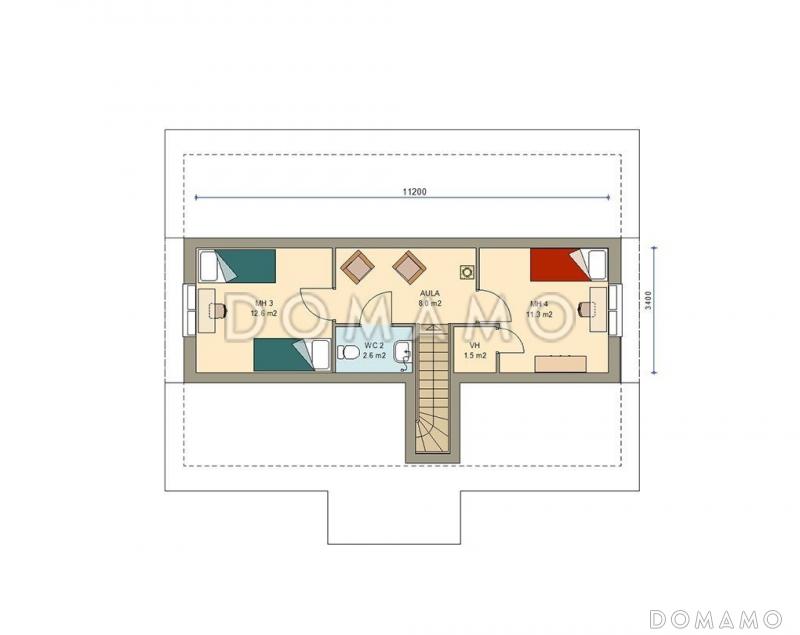 Проект каркасного дома с мансардой и четырьмя спальнями / План мансардного этажа