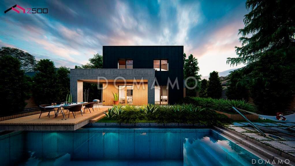 Проект двухэтажного загородного дома с гаражом, входом на кухню из гостиной и прихожей, кладовой, санузлом под лестницей / 6