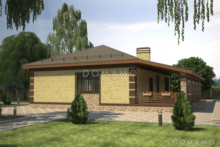 Проект одноэтажного дома с большой террасой