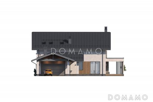 Проект Г-образного дома из газобетона с 3 спальнями, изолированной кухней и зоной барбекю на террасе / Фасад 1