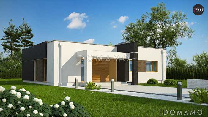 Проект небольшого современного одноэтажного дома из газобетона с тремя спальнями и красивой террасой Проект небольшого современного одноэтажного дома из газобетона с тремя спальнями и красивой террасой