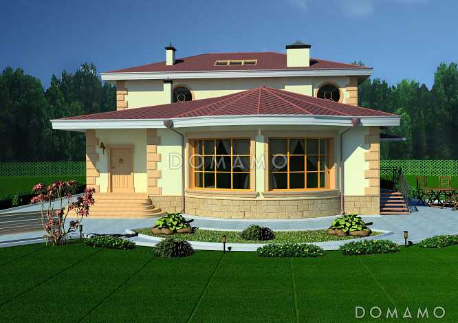 Проект дома с окнами разной формы