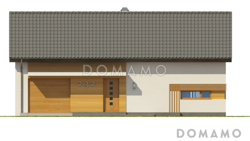 Проект одноэтажного дома из кирпича с ночной зоной на мансардном этаже и гаражом / Фасад 1