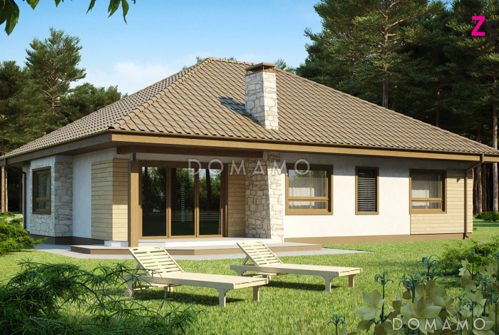 Проект одноэтажного дома с эркером и гаражом из кирпича со свободной планировкой мансардного этажа Проект одноэтажного дома с эркером и гаражом из кирпича со свободной планировкой мансардного этажа