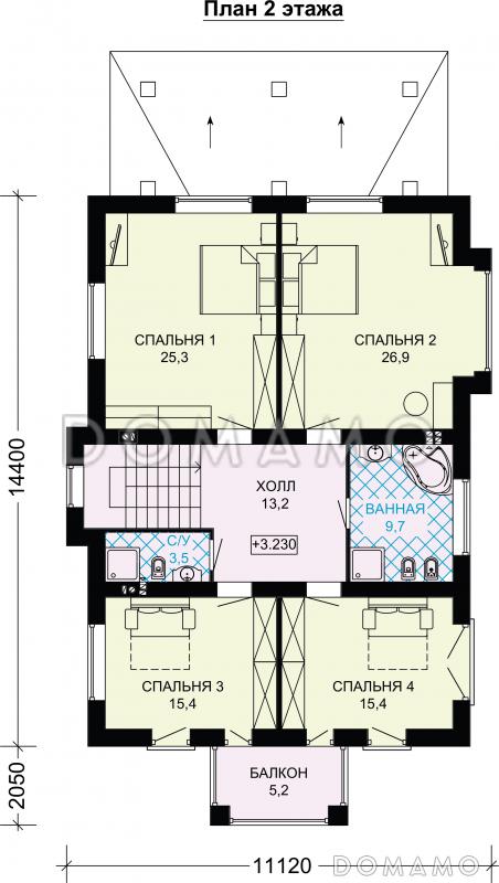 Проект двухэтажного дома с небольшой изолированной кухней / План 2 этажа