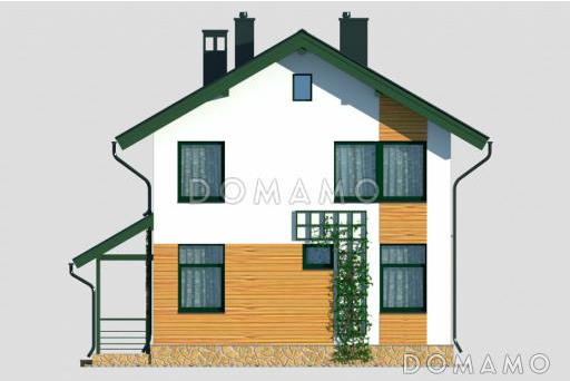 Проект компактного двухэтажного коттеджа с облицовкой входного фасада камнем / Фасад 4