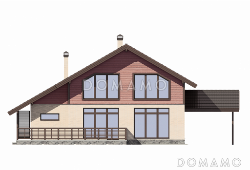 Двухэтажный дом из кирпича в европейском стиле шале / Фасад сзади