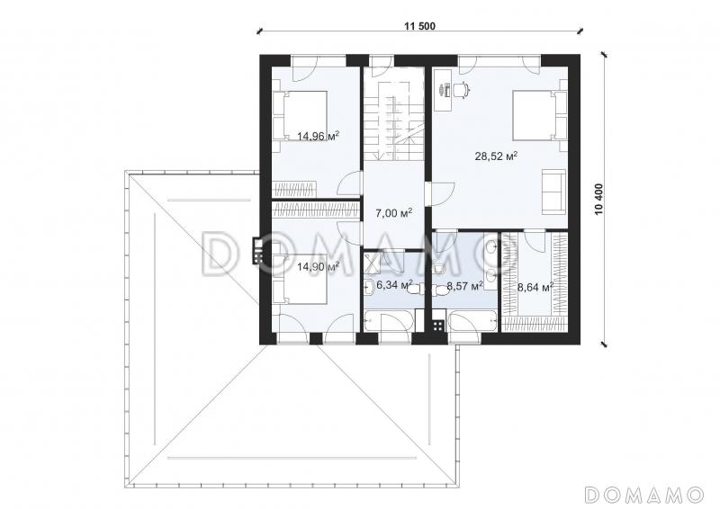 Проект современного дома с гаражом на две машины S-227 / План 2 этажа