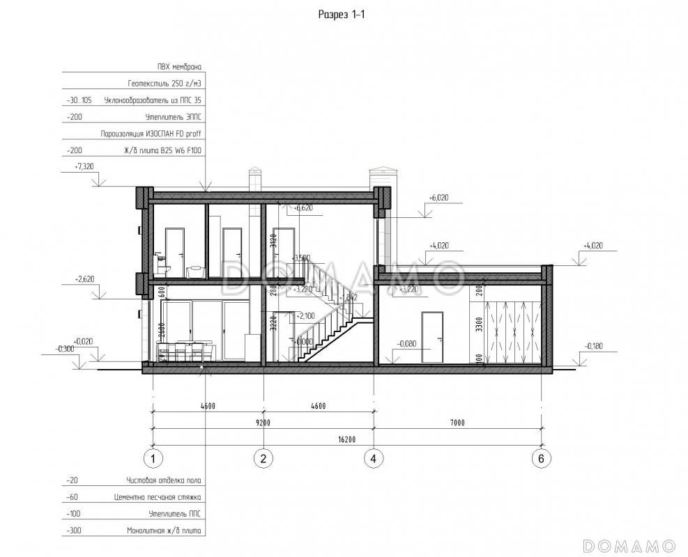 Проект современного двухэтажного дома с 4 спальнями, кабинетом, навесом и большим гаражом / 6