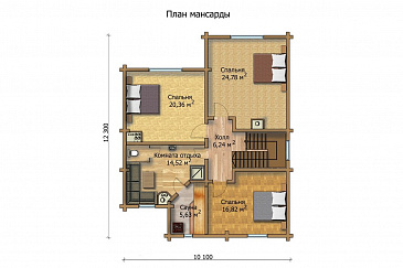 Проект деревянного дома с большими и просторными комнатами / План мансардного этажа Проект деревянного дома с большими и просторными комнатами / План мансардного этажа