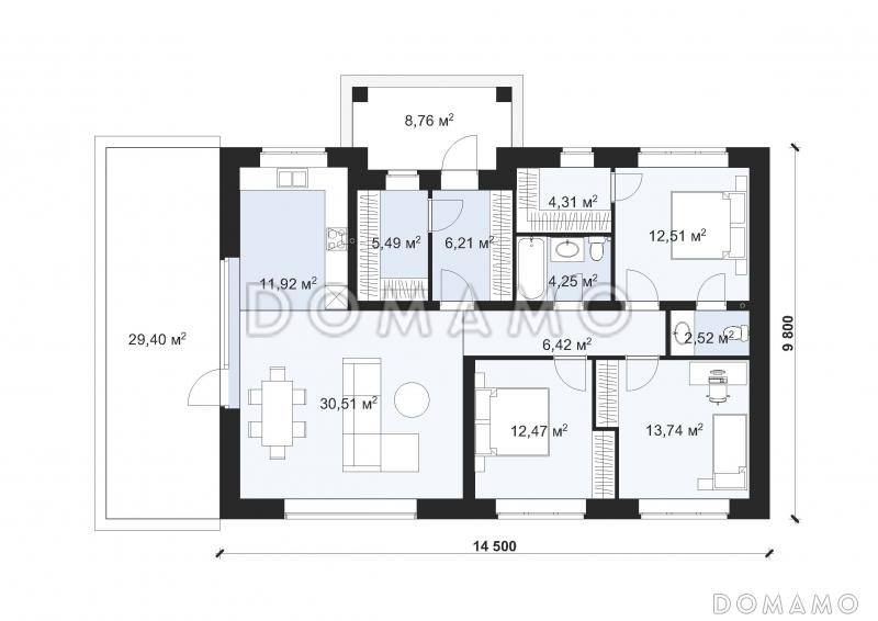 Проект одноэтажного дома с большими окнами S-108 / План 1 этажа
