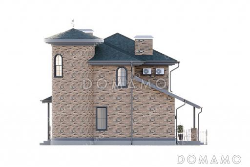 Проект двухэтажного дома с башней в замковом стиле, большим подвалом и продуманными планировочными решениями / Фасад 1