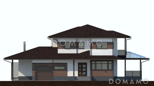Проект загородного дома с гаражом, гостевой, террасой, кабинетом, балконом / Фасад 4