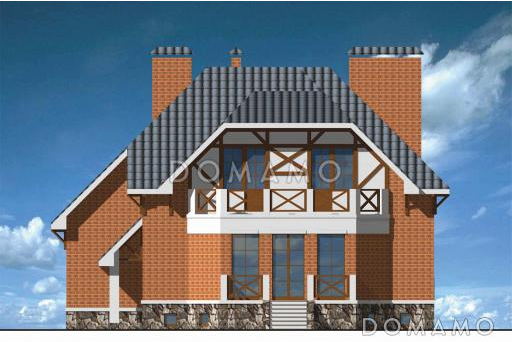 Проект дома из кирпича с облицовкой стен в стиле фахверк / Фасад 1