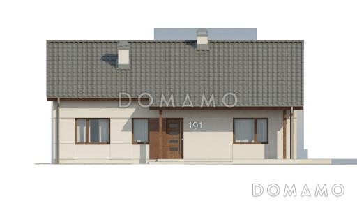 Проект одноэтажного дома из газобетона с открытой террасой по периметру, с возможностью планировки мансардного этажа  / Фасад 1