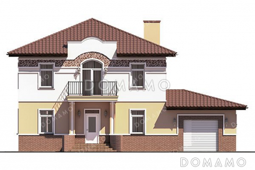 Проект двухэтажного дома с террасой и балконом / Фасад 1