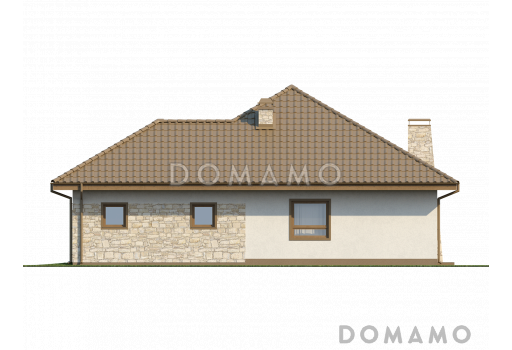 Проект одноэтажного дома из газобетона с просторной гостиной, большим гаражом и двумя спальнями / Фасад 3