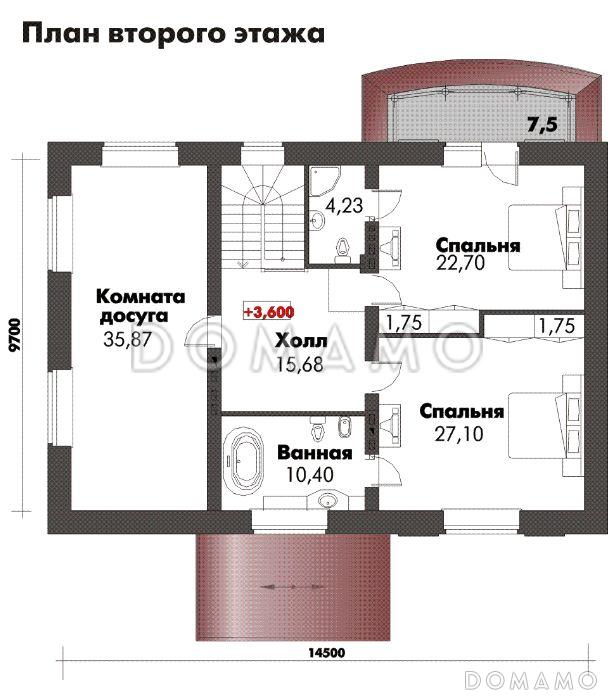 Проект дома с цокольным этажом, бильярдной и тренажерным залом / План 2 этажа