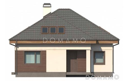 Проект одноэтажного дома из кирпича с двумя спальнями и крытой террасой с жилой мансардой / Фасад 3