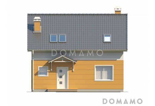 Проект одноэтажного мансардного дома из кирпича с кабинетом и балконом / Фасад 1