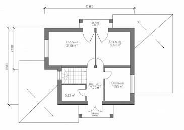 Проект дома с использованием трёх видов отелочных материалов, с навесом для автомобиля и террасой / План мансардного этажа Проект дома с использованием трёх видов отелочных материалов, с навесом для автомобиля и террасой / План мансардного этажа