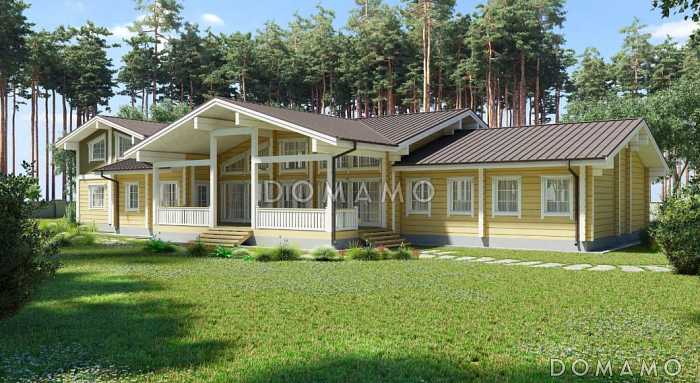 Проект большого дома из клееного бруса с гаражом на два авто Проект большого дома из клееного бруса с гаражом на два авто