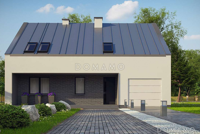 Проект одноэтажного мансардного дома из газобетона в современном стиле, со встроенным гаражом Проект одноэтажного мансардного дома из газобетона в современном стиле, со встроенным гаражом