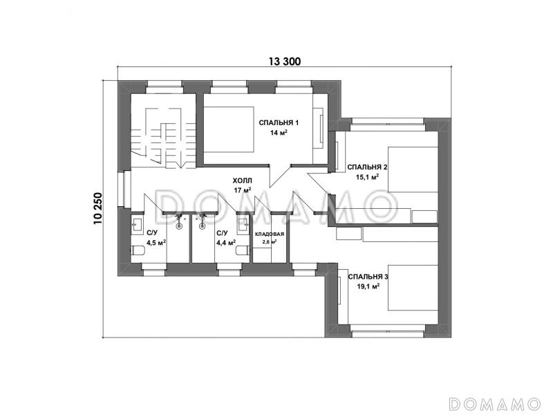 Проект современного дома с большой гостиной, кабинетом и мастер-спальней на первом этаже / План 2 этажа