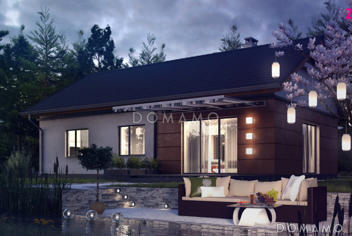 Проект классического одноэтажного дома из кирпича с тремя спальнями и светлой гостиной