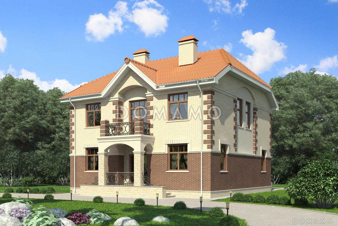 Проект двухэтажного дома с эркером, балконами, зимним садом, спальней на первом этаже / 1