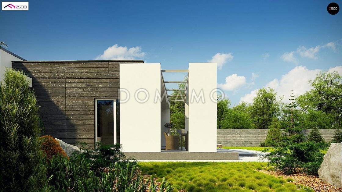 Проект одноэтажного дома из газобетона с плоской крышей, с четырьмя спальнями и крытыми террасами  / 7