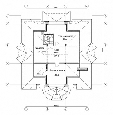 Проект изящного и просторного коттеджа / План мансардного этажа Проект изящного и просторного коттеджа / План мансардного этажа