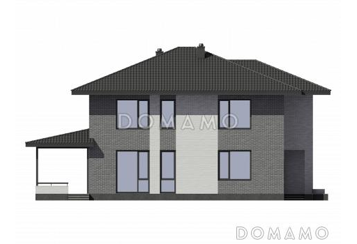 Проект двухэтажного дома из газобетона и кирпичной облицовкой / Фасад 3