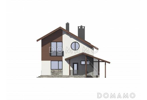Проект дома из газобетона с круглым окном / Фасад 1