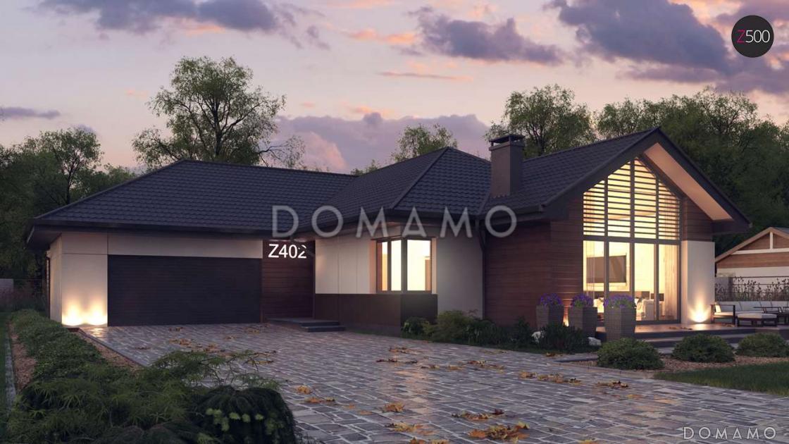 Проект просторного одноэтажного дома из кирпича с четырьмя спальнями, гаражом и панорамным остеклением гостиной / 6