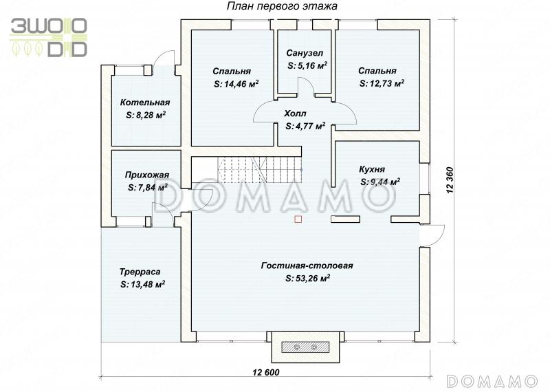 7123 - финский каркасный дом с большой гостиной / План 1 этажа