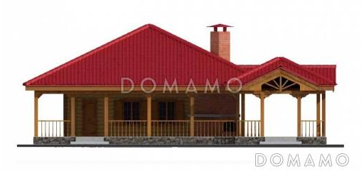 Проект бани из бревна с просторной террасой и барбекю / Фасад 4