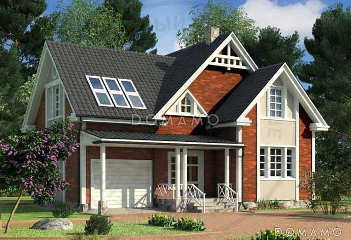 Проект загородного дома с тремя спальнями на мансардном этаже, круглым окном, гаражом на одну машину Проект загородного дома с тремя спальнями на мансардном этаже, круглым окном, гаражом на одну машину