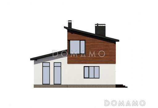 Проект загородного дома с террасой, кабинетом, совмещенной гостиной-столовой / Фасад 3