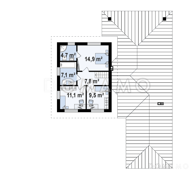 Проект необычного трёхуровневого дома из кирпича с бильярдной, тремя спальнями и гаражом / План 2 этажа