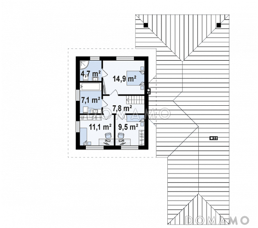 Проект необычного трёхуровневого дома из кирпича с бильярдной, тремя спальнями и гаражом / План 2 этажа