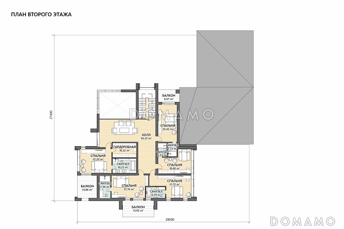 Проект двухэтажного коттеджа из газобетона с винным погребом, террасой барбекю и зимним садом / План 2 этажа