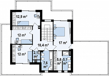 Проект современного двухэтажного дома из кирпича с пятью спальнями, с гаражом для двух автомобилей и террасами на обоих уровнях / План 2 этажа Проект современного двухэтажного дома из кирпича с пятью спальнями, с гаражом для двух автомобилей и террасами на обоих уровнях / План 2 этажа