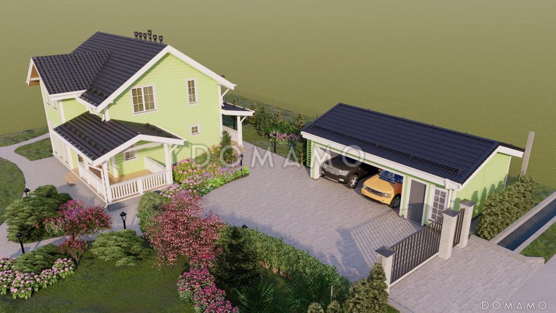 Проект каркасного дома с мансардой, 5 спальнями, гостиной-столовой и крытой террасой / 6