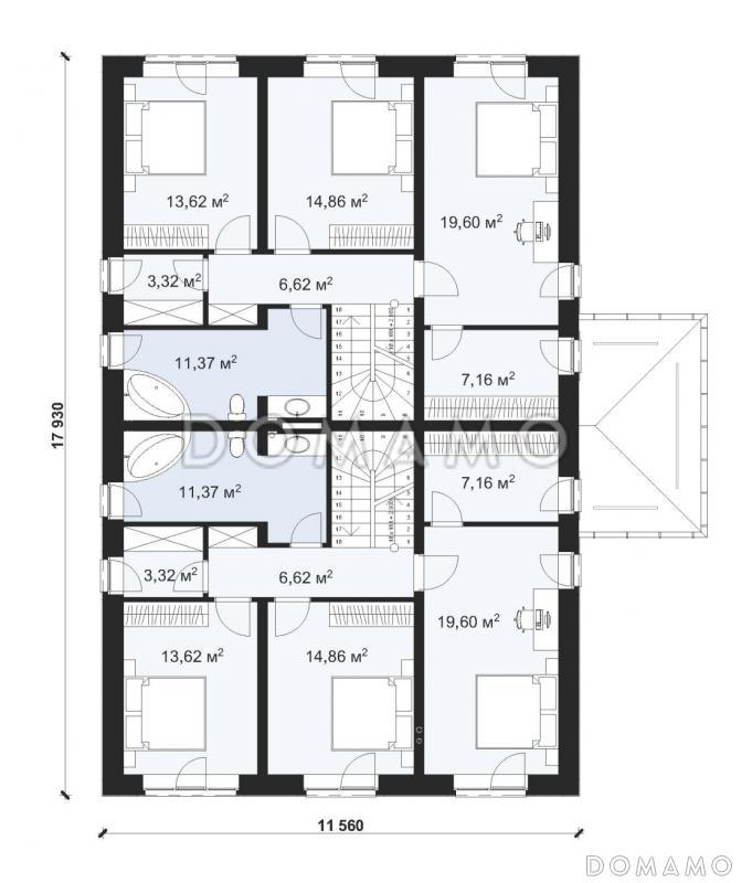 Проект эргономичного дуплекса с 8 спальнями на две семьи S-318 / План 2 этажа